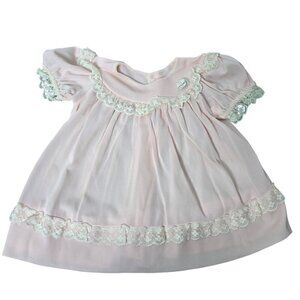 Vintage 70s Pastel Pink Dainty Baby Girl Dress